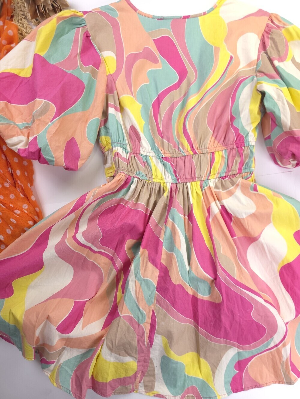 Sincerely Jules Colorful Swirl V-Neck Puff Sleeve Dress S - Picture 2 of 14